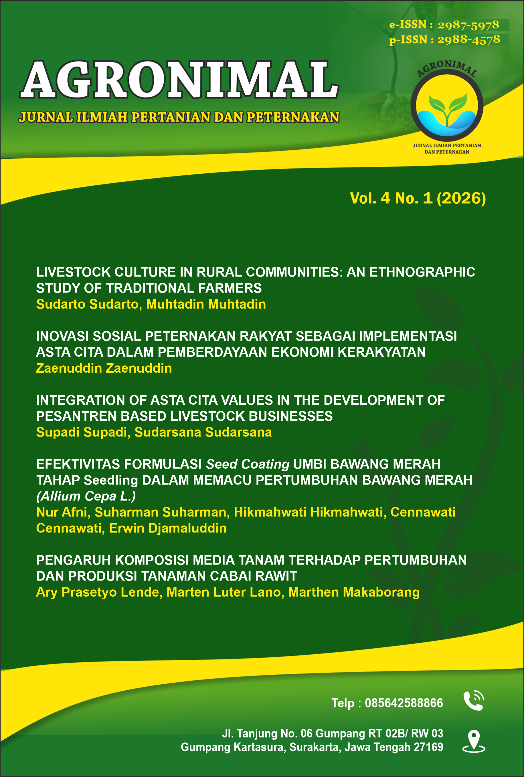 					View Vol. 4 No. 1 (2026): AGRONIMAL: Jurnal Ilmiah Pertanian dan Peternakan 
				